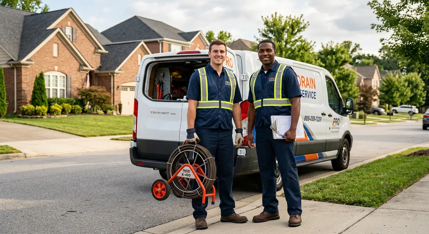Sewer and drain service team with equipment ready for work in Clementon