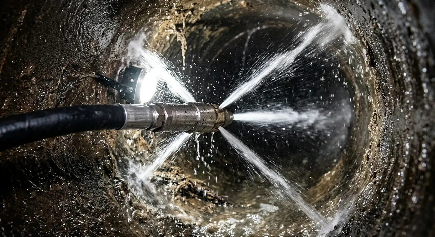 High-pressure hydro jetting nozzle cleaning sewer pipe for Trenchless Sewer Repair in Clementon
